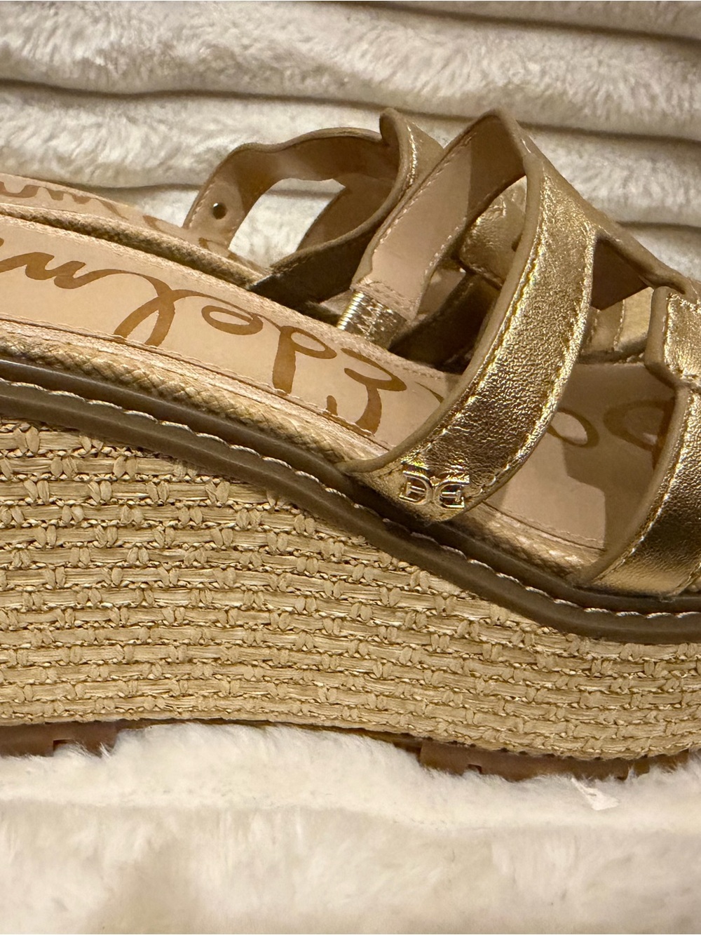 Sam Edelman Metallic Gold Leather Woven Slide Sandals - Picture 4 of 6